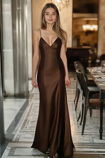 Kaffe Satin Spaghetti Remmar Sjöjungfru Formell Klänning